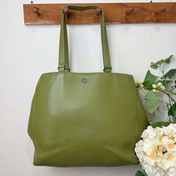 DAGNE DOVER Allyn Tote | exclusive pickle green leather bag | dust covers - Picture 1 of 13